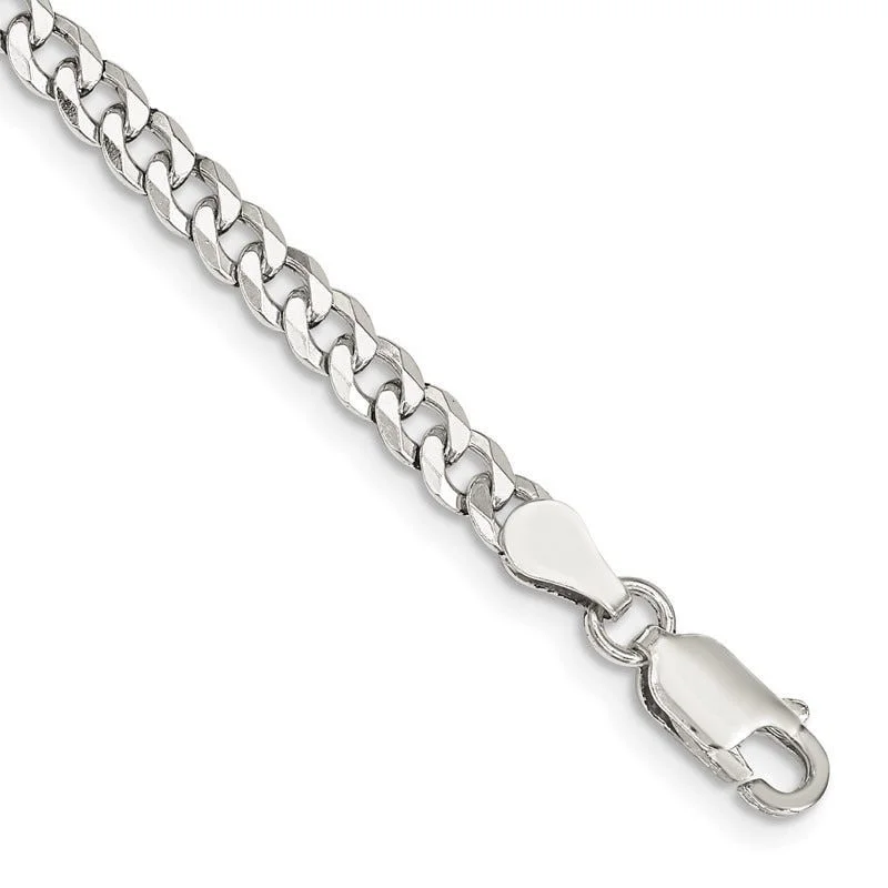 Ladies bracelets with crystals -Sterling Silver 4mm Beveled Curb Chain Bracelet