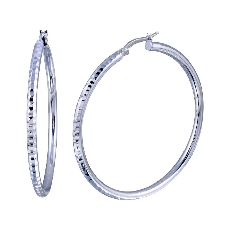 ladies-short-hoop-earrings-Silver 925 Diamond Cut Hoop Earrings 3mm Wide - HP04-3