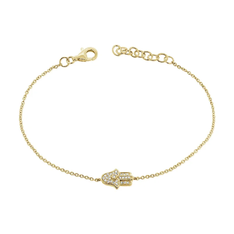 Ladies bracelets lightweight bangles -14K Gold Hamsa Chain Bracelet with Diamonds