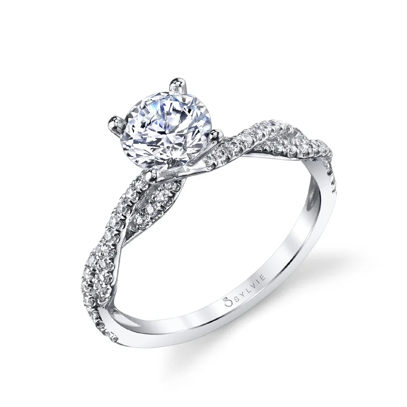 engagement-classic-silver-ring-Sylvie Collection 14K Round Engagement Ring Setting With Twist Band