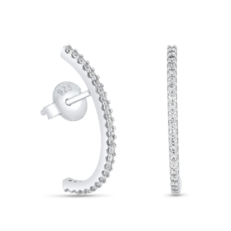 ladies-pearl-earrings-Rhodium Plated 925 Sterling Silver Bar CZ 21.5mm Stud Earrings - GME00130