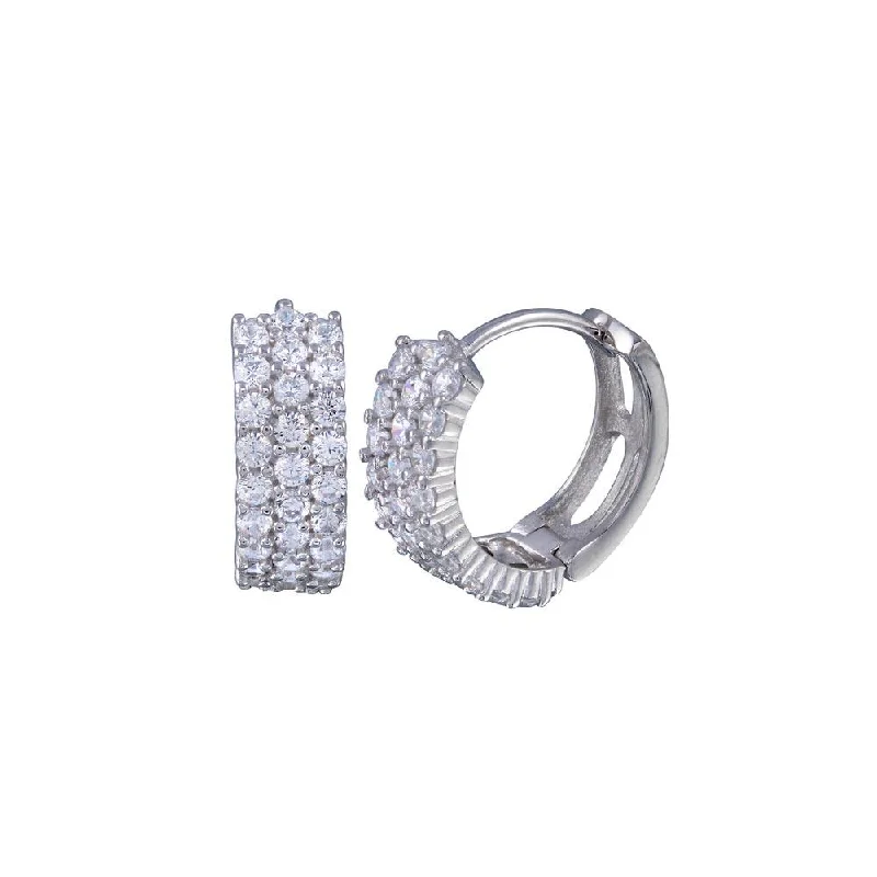 ladies-gold-pearl-earrings-Silver 925 Rhodium Plated Clear CZ Three huggie hoop Earrings - STE00570CLR