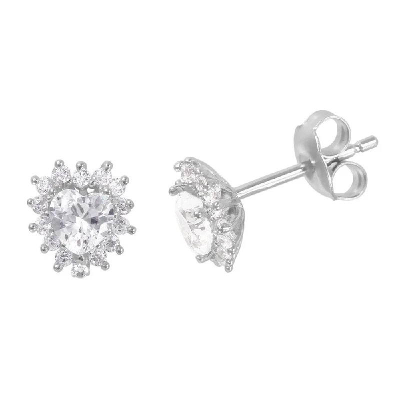 ladies-everyday-hoop-earrings-Silver 925 Rhodium Plated CZ Heart Stud Earrings - GME00007