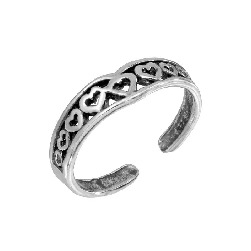 ladies ring bold geometric shape-Silver 925 Multi Heart Adjustable Toe Ring - TR221-A