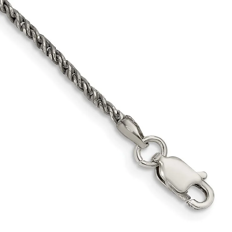 Ladies bracelets for evening wear -Sterling Silver Ruthenium-plated 1.7mm Twisted Tight Wheat Chain Bracelet