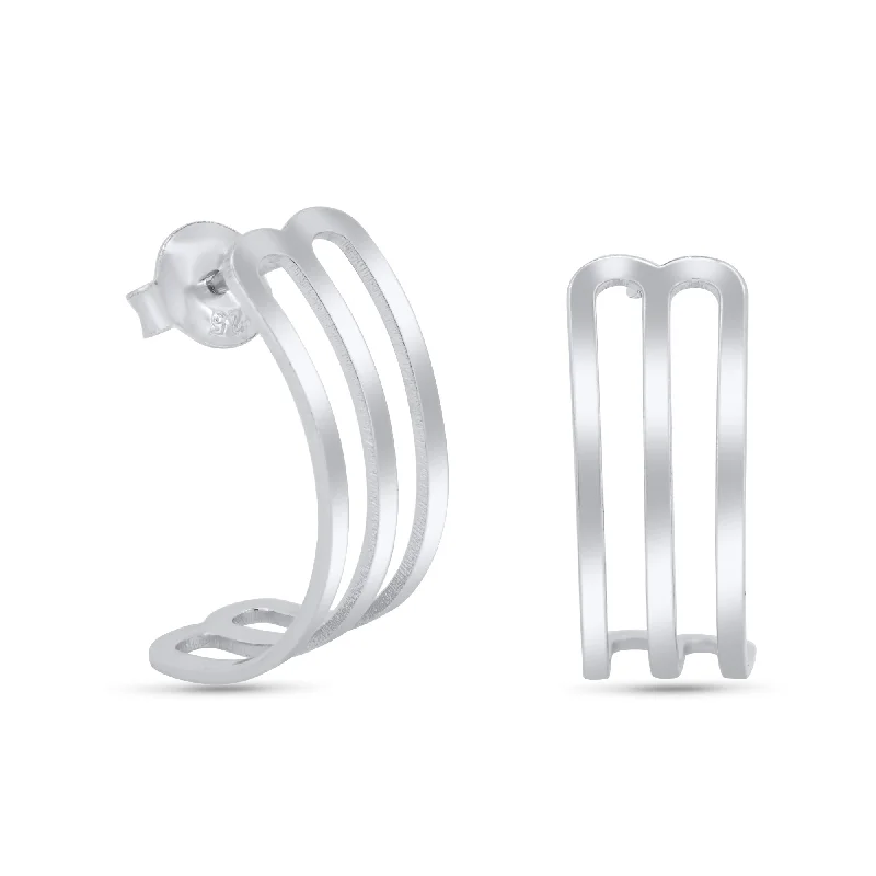 ladies-birthstone-stud-earrings-Rhodium Plated 925 Sterling Silver 22mm Semi Hoop Stud Earrings - GME00128