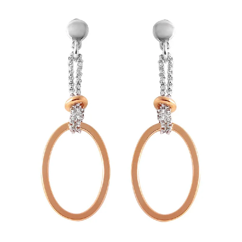 ladies-delicate-diamond-earrings-Silver 925 Rose Gold Plated Single Oval Earrings - ITE00071RGP