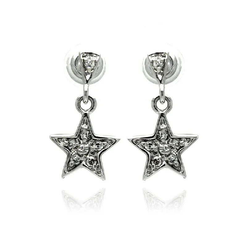 ladies-artisan-dangle-earrings-Silver 925 Rhodium Plated Star CZ Inlay Dangling Stud Earrings - BGE00236