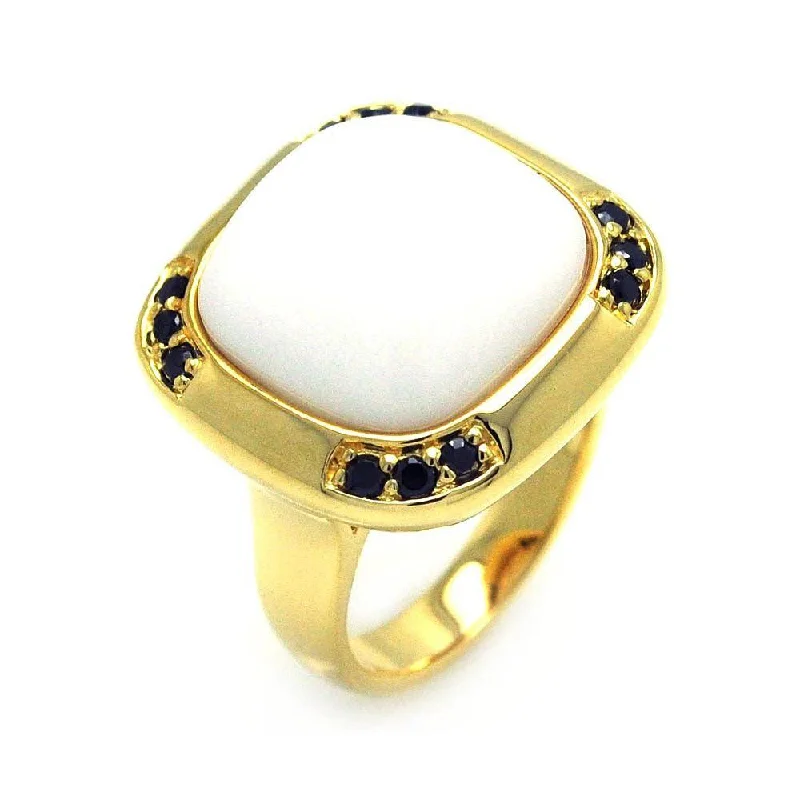 ladies ring satin zirconia-Clearance-Silver 925 Gold Plated White Center Stone Black CZ Ring - STR00683