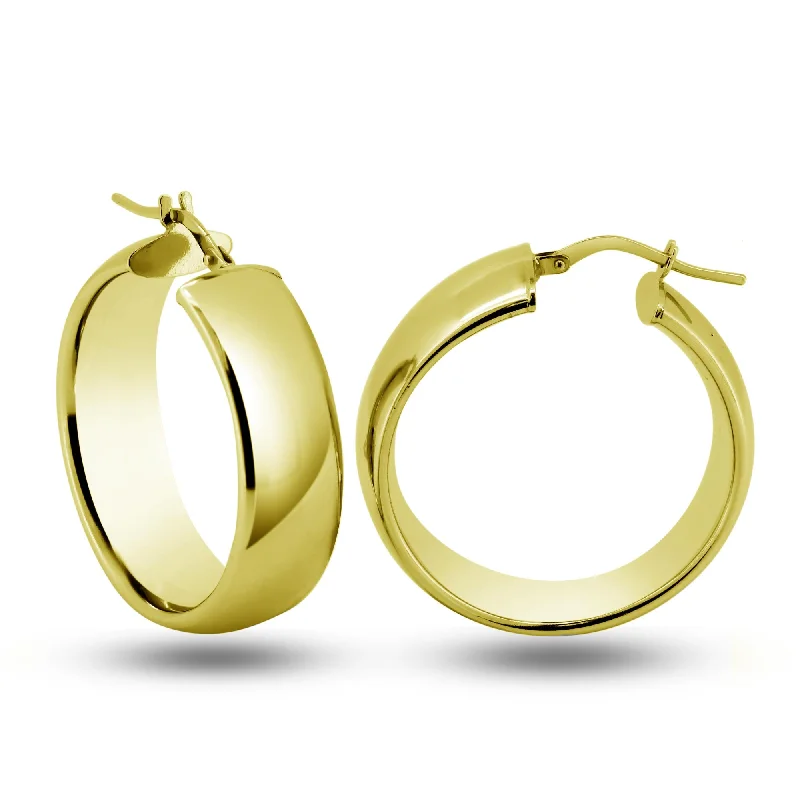 ladies-everyday-pearl-earrings-Gold Plated 925 Sterling Silver Half Round Puffed Tube Hoop Earring - ARE00035GP