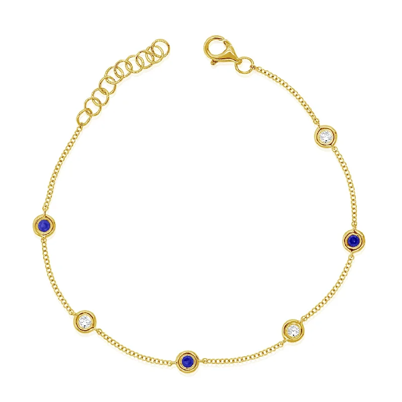 Ladies bracelets with wave charms -Sapphires & Diamonds Chain Bracelet made in 14K Gold