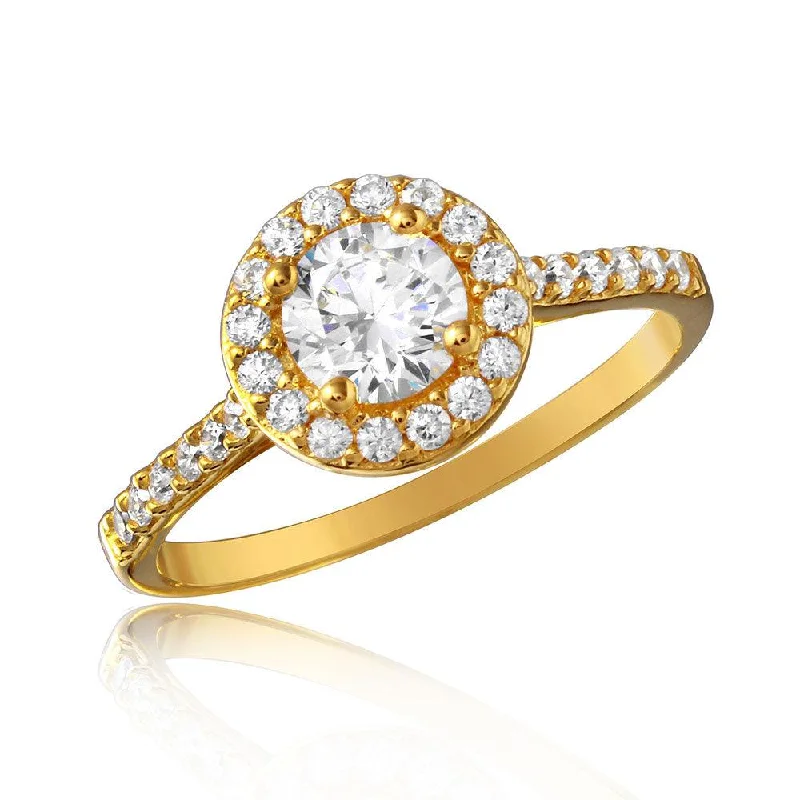 ladies ring celestial starburst-Silver 925 Gold Plated Thin Micro Pave Ring with CZ - GMR00128GP