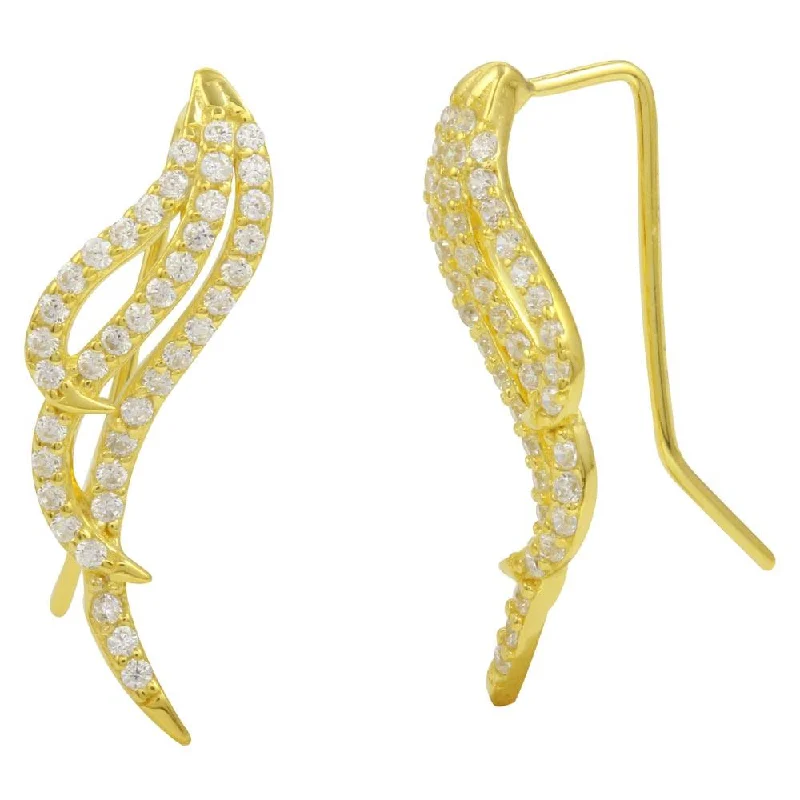 ladies-moon-gold-earrings-Gold Plated 925 Sterling Silver Wing Earrings with CZ - GME00039GP