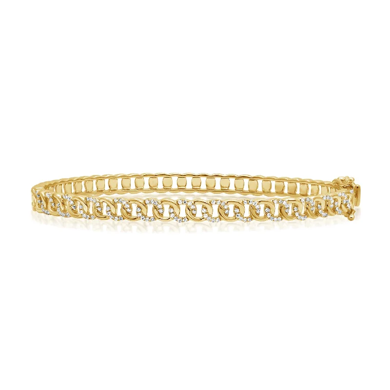 Ladies bracelets for escapes -14K Gold Designer Links Diamond Bangle Bracelet