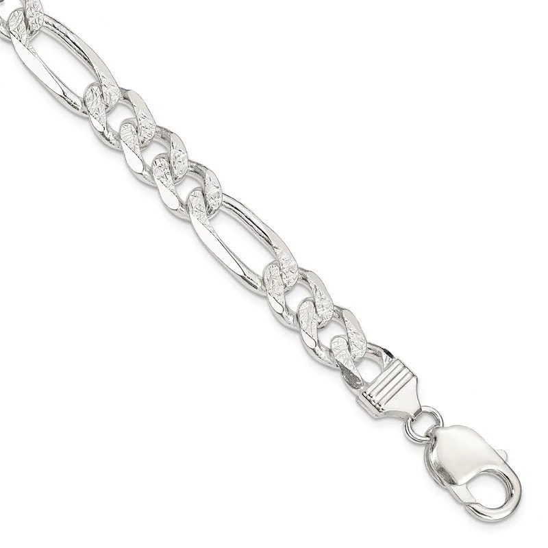 Ladies bracelets for hikers -Sterling Silver 9.5mm Pav‚ Flat Figaro Chain Bracelet