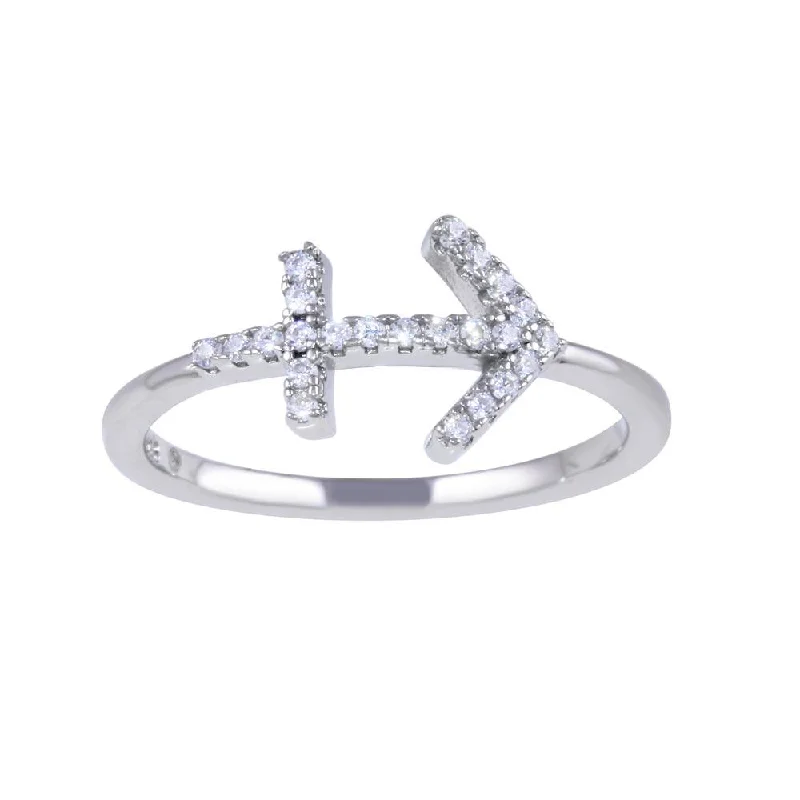 ladies ring polished moissanite-Rhodium Plated 925 Sterling Silver Sagittarius CZ Zodiac Sign Ring - BGR01321