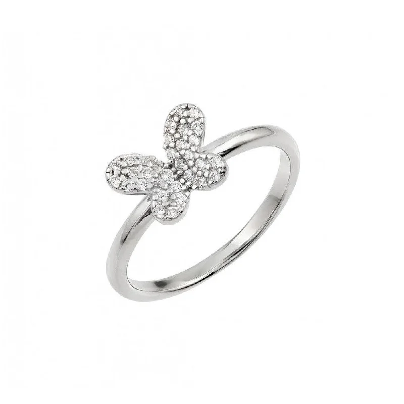 ladies ring tropical palm detail-Silver 925 Rhodium Plated CZ Butterfly Ring - BGR00932