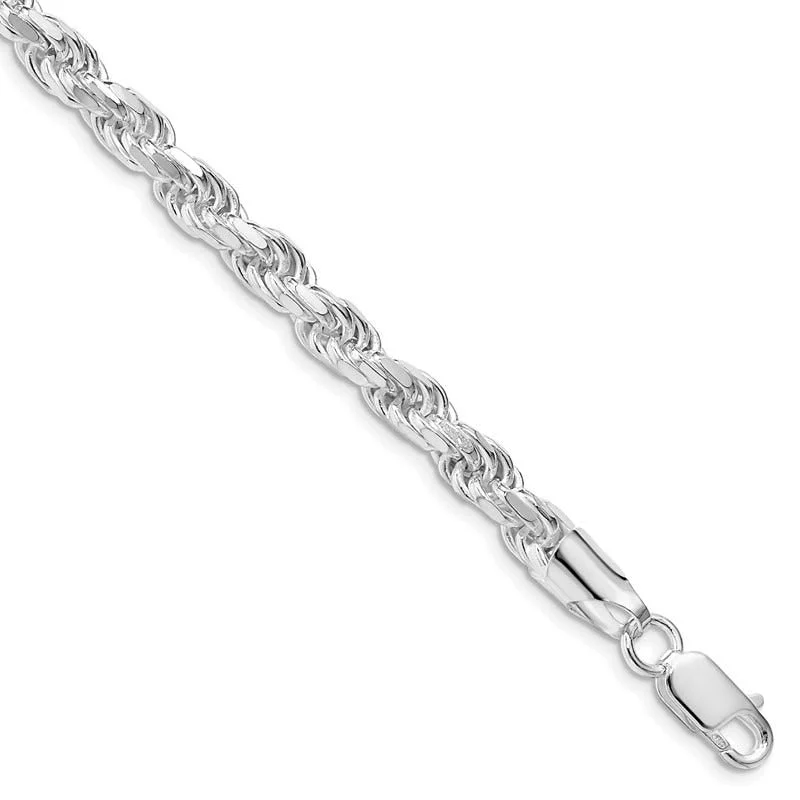 Ladies bracelets for poets -Sterling Silver Rhodium-plated 5.75mm Diamond-cut Rope Chain Bracelet