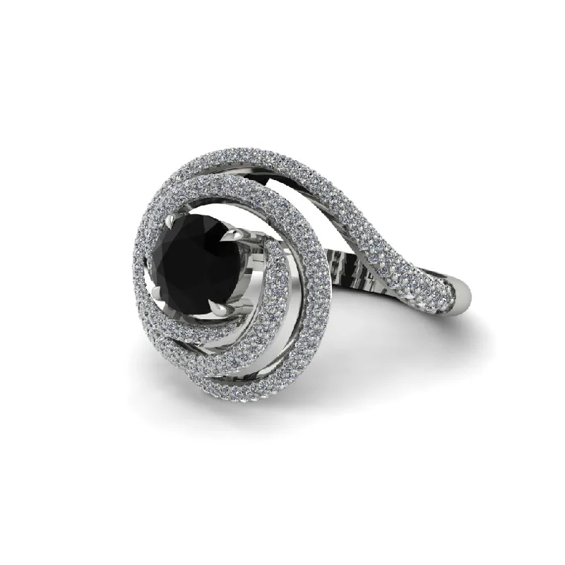 engagement-heart-platinum-ring-Black Diamond Double Halo Swirling Engagement Ring - Serena No. 9