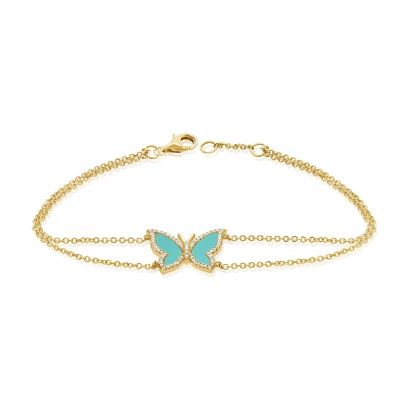 Ladies bracelets vintage look -Turquoise & Diamond Butterfly Bracelet made in 14K Gold