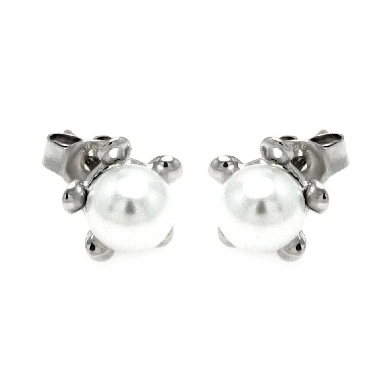 ladies-fashion-earrings-Silver 925 Rhodium Plated Five Ball Big Pearl Stud Earrings - STE00895