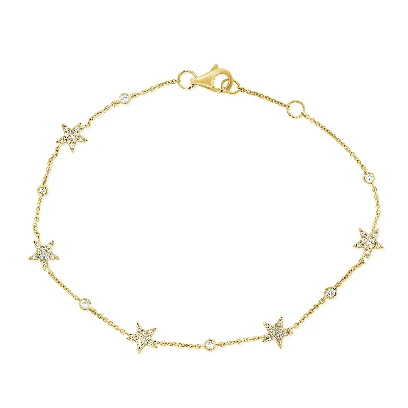 Ladies bracelets for excursions -14K Gold Star Bracelet with Diamonds