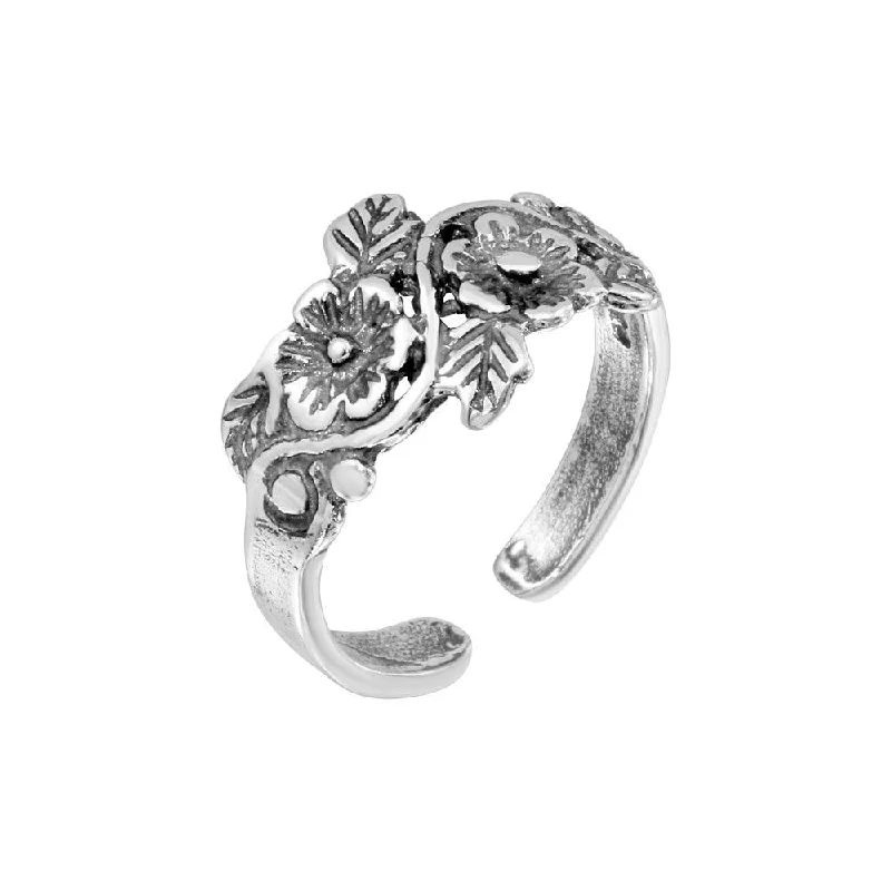 ladies ring sleek white gold-Silver 925 Multi Flower Adjustable Toe Ring - TR178-A