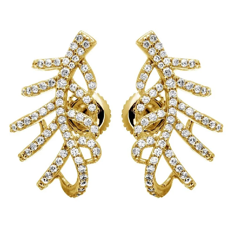 ladies-silver-flower-earrings-Gold Plated 925 Sterling Silver Leaf Hugging CZ Earrings - GME00060GP