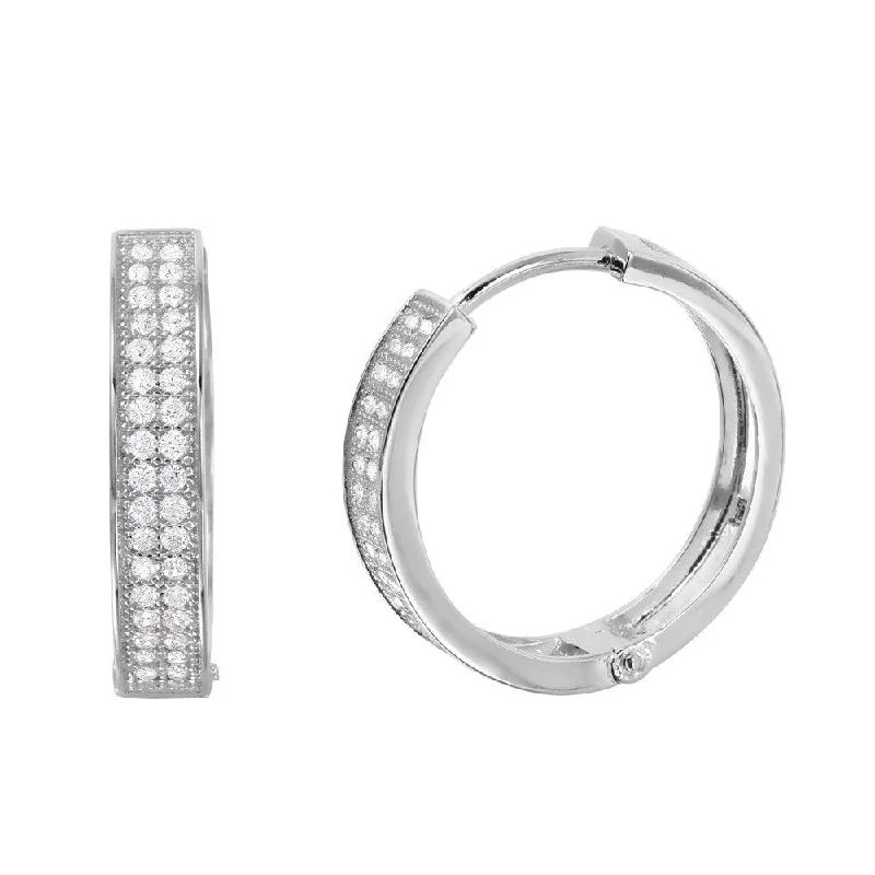 ladies-flower-earrings-Silver 925 Rhodium Plated CZ huggie hoop Earrings - GME00023