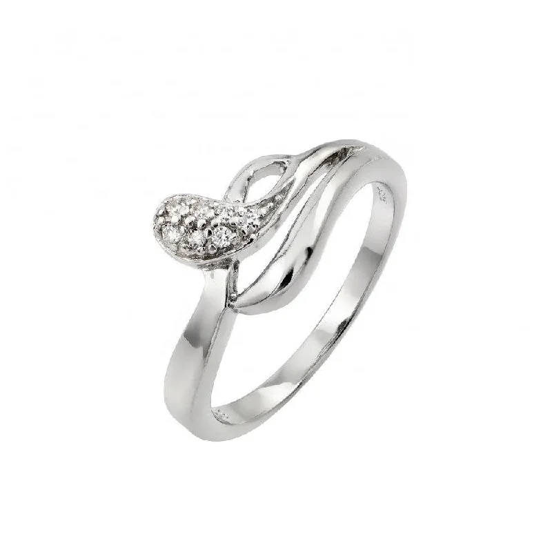 ladies ring feather silhouette-Silver 925 Rhodium Plated Clear Pave Set CZ Snake Ring - STR00969