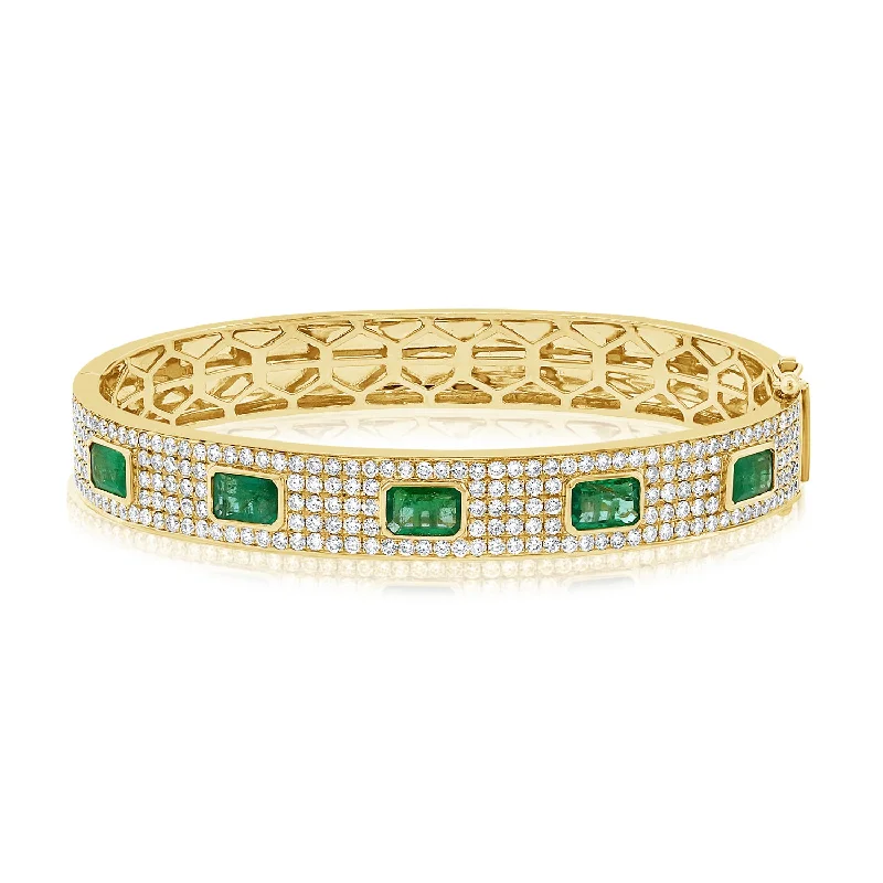 Ladies bracelets for cousins -5.60ct Emerald & Diamond Bangle Bracelet