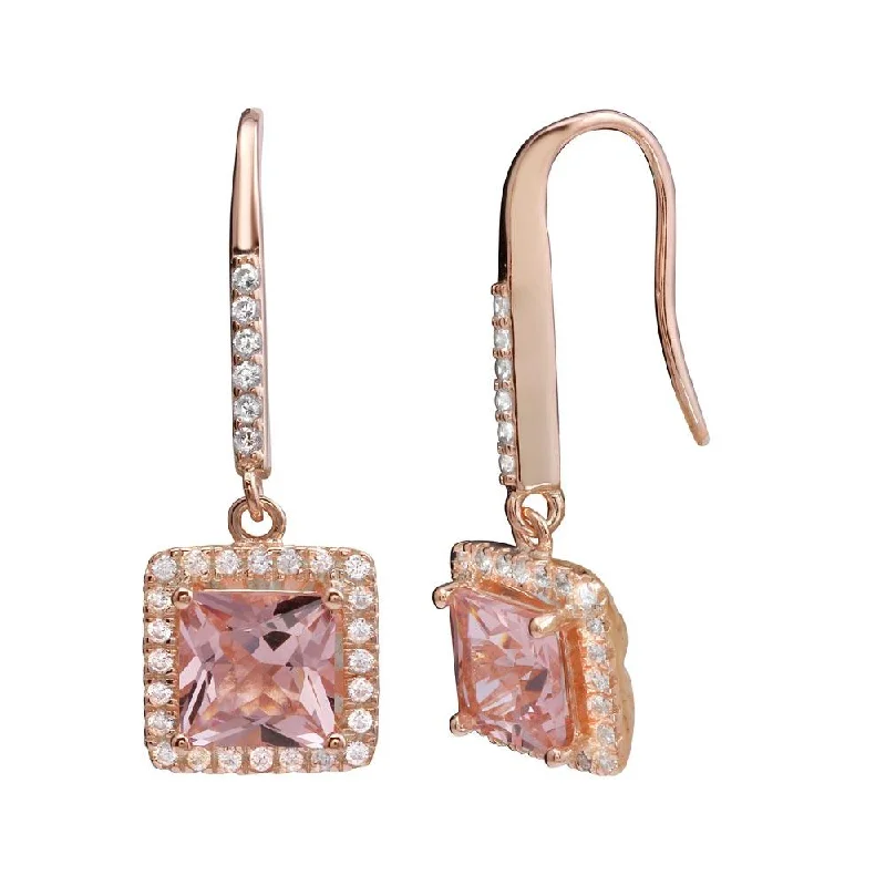 ladies-gemstone-chandelier-earrings-Rose Gold Plated 925 Sterling Silver Dangling Square CZ Earrings - STE01153RGP