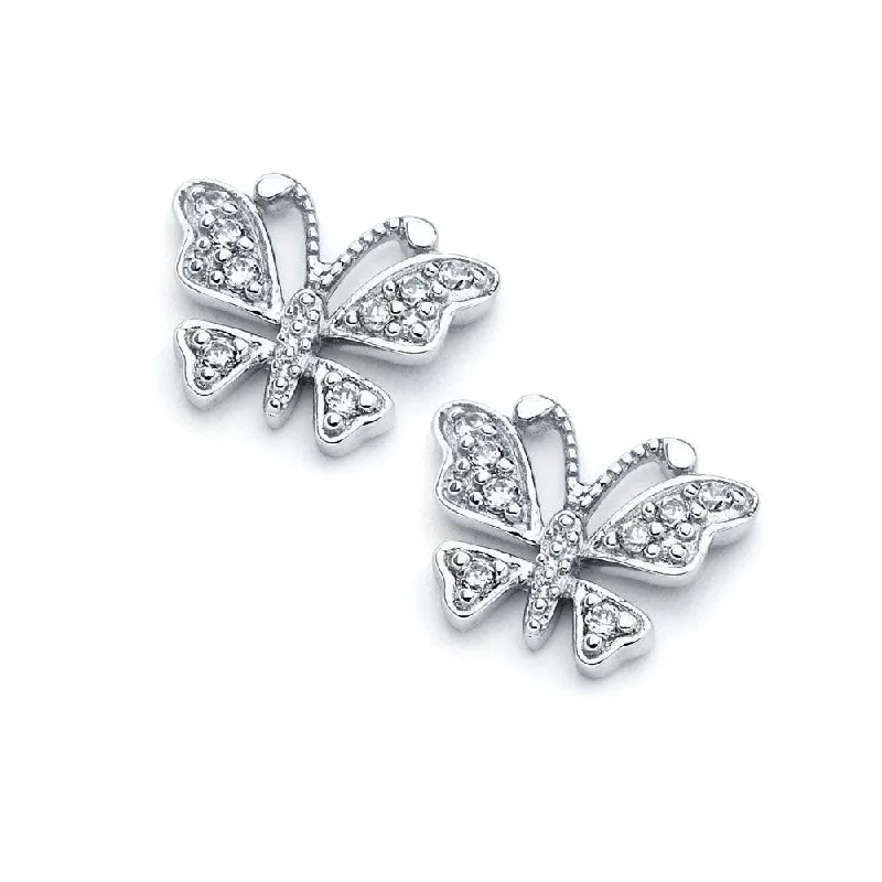 ladies-affordable-hoop-earrings-Silver 925 Rhodium Plated Open Butterfly CZ Stud Earrings - BGE00354