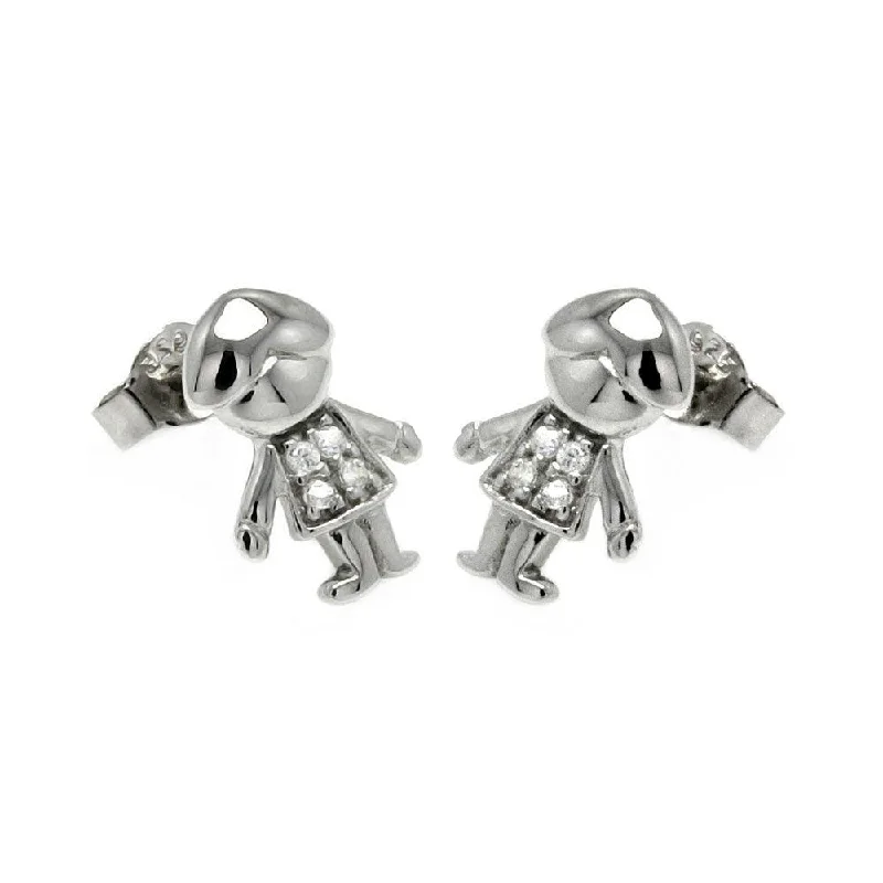 ladies-party-earrings-Silver 925 Rhodium Plated Little Boy CZ Stud Earrings - STE00871