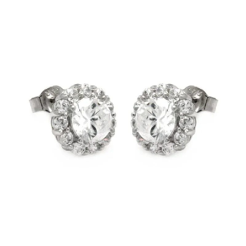 ladies-vintage-gold-earrings-Silver 925 Rhodium Plated Round Clear CZ Stud Earrings - STE00781