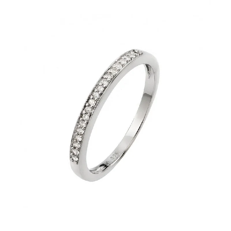 ladies ring zodiac inspired-Silver 925 Rhodium Plated Small Round CZ Band Ring - STR00938