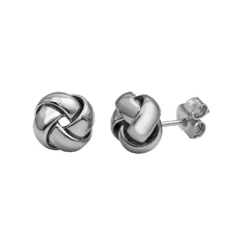 ladies-rose-gold-earrings-Rhodium Plated 925 Sterling Silver Knot Stud Earrings - ARE00024RH