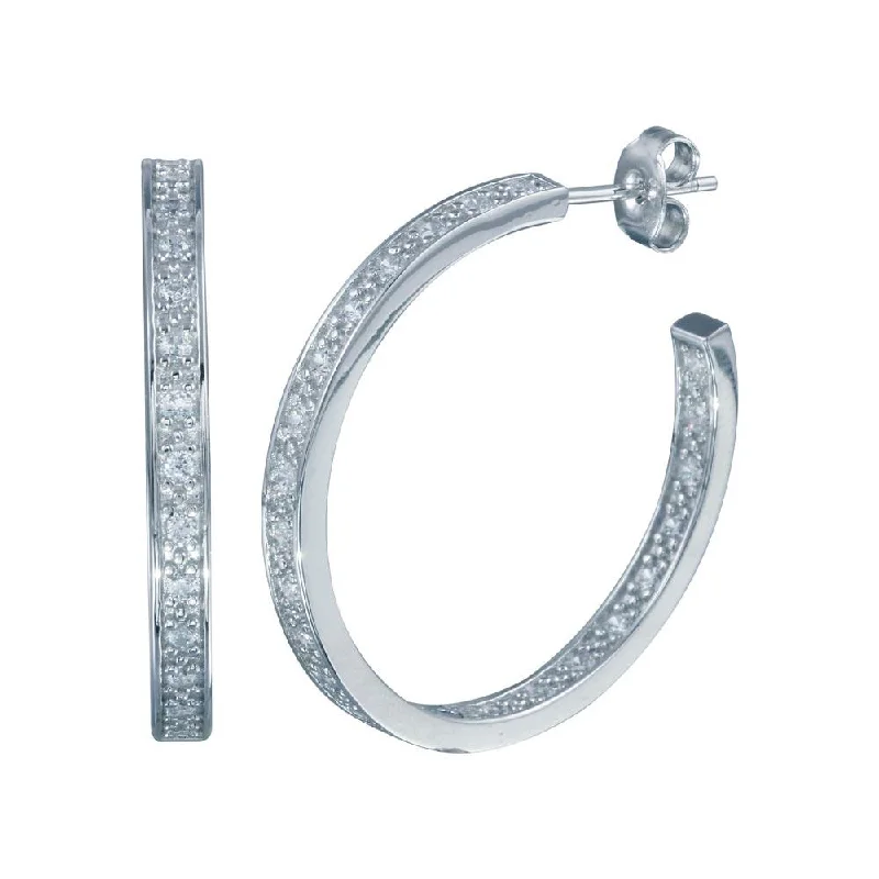 ladies-bridal-heart-earrings-Rhodium Plated 925 Sterling Silver Round CZ Hoop Earring - STE00566