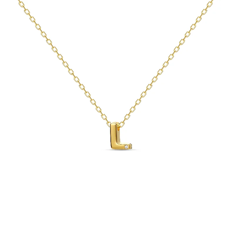 ladies-minimalist-silver-necklace-Diamond Letter Necklace "L" - 18 karat gold vermeil on sterling silver, diamond 0.01 carat