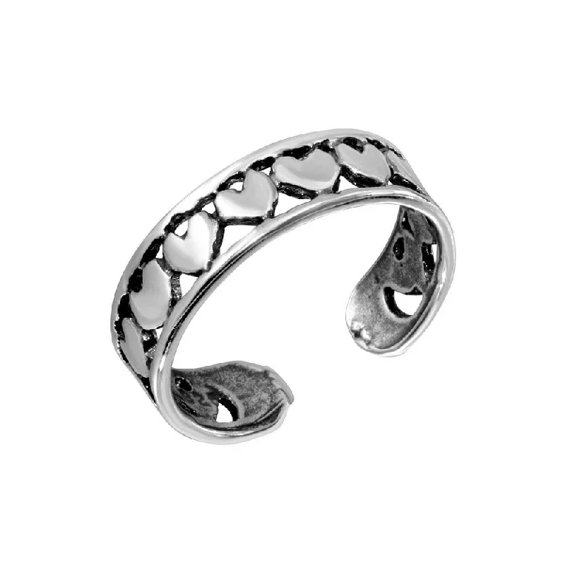 ladies ring name engraved band-Silver 925 Multi Heart Adjustable Toe Ring - TR190-A