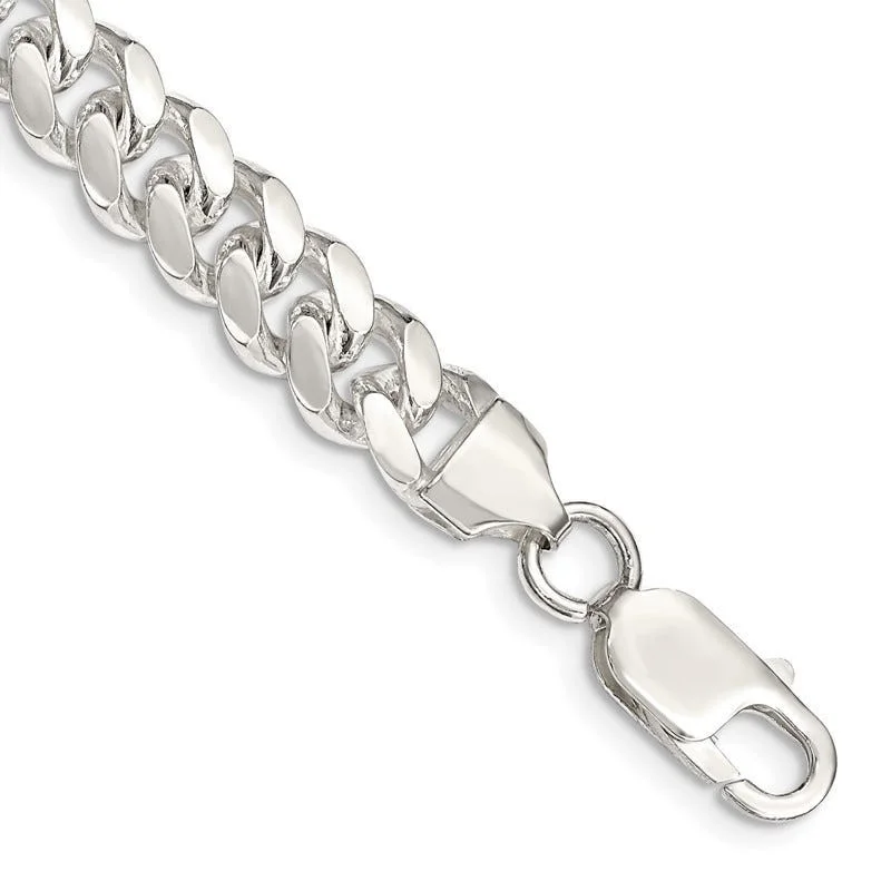 Ladies bracelets with paw charms -Sterling Silver 7.8mm Polished Domed Curb Chain Bracelet