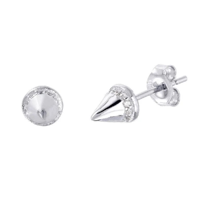 ladies-tassel-silver-earrings-Silver 925 Rhodium Plated Spike CZ Stud Earrings - STE01008