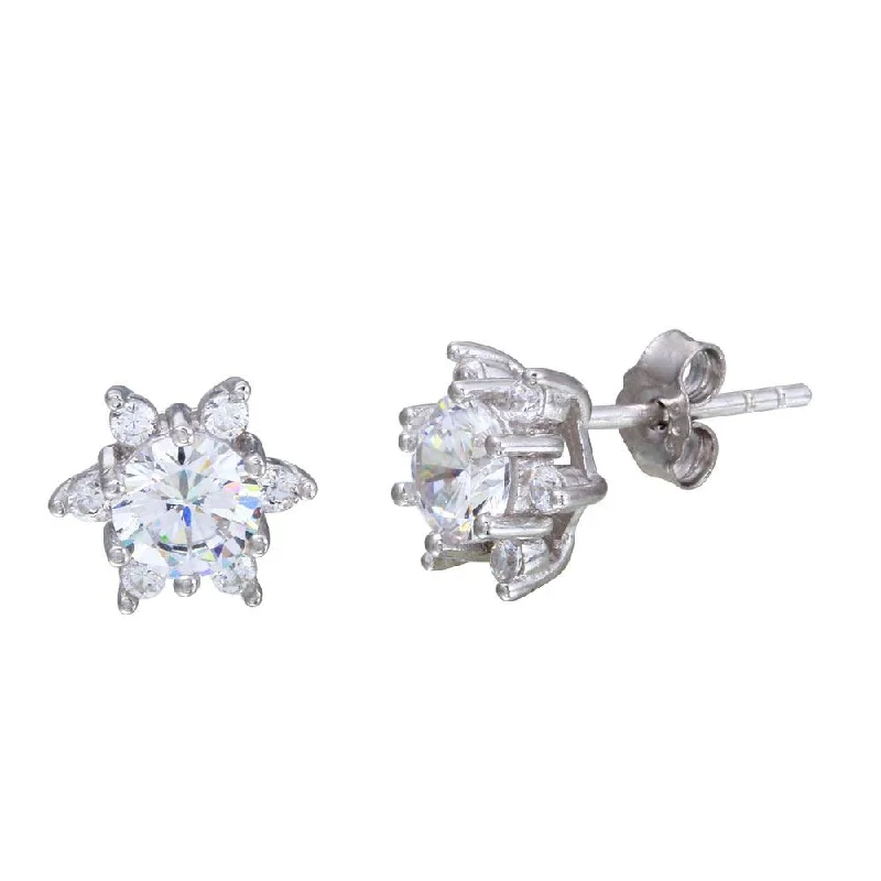 ladies-pendant-diamond-earrings-Rhodium Plated 925 Sterling Silver CZ Snow Flakes Stud Earrings - STE01105