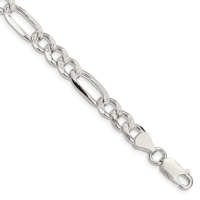 Ladies bracelets edgy bangles -Sterling Silver 7.25mm Pav‚ Flat Figaro Chain Bracelet