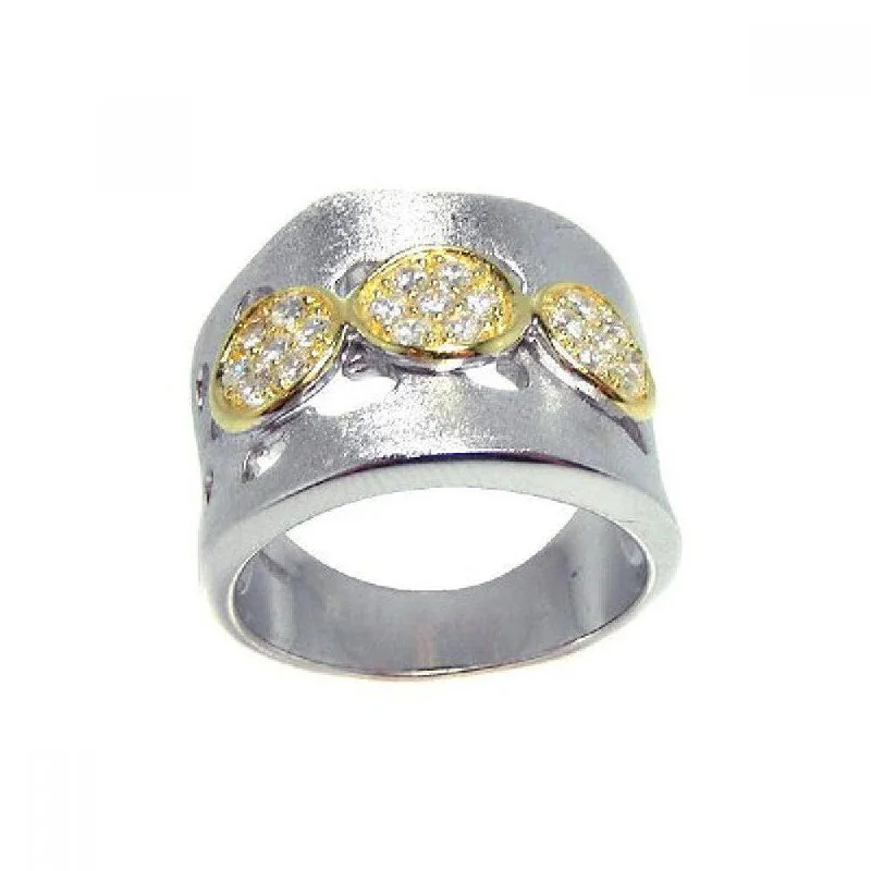 ladies ring bold statement gem-Clearance-Silver 925 Rhodium and 3 Gold Plated Circle Matte Finish CZ Ring - STR00559