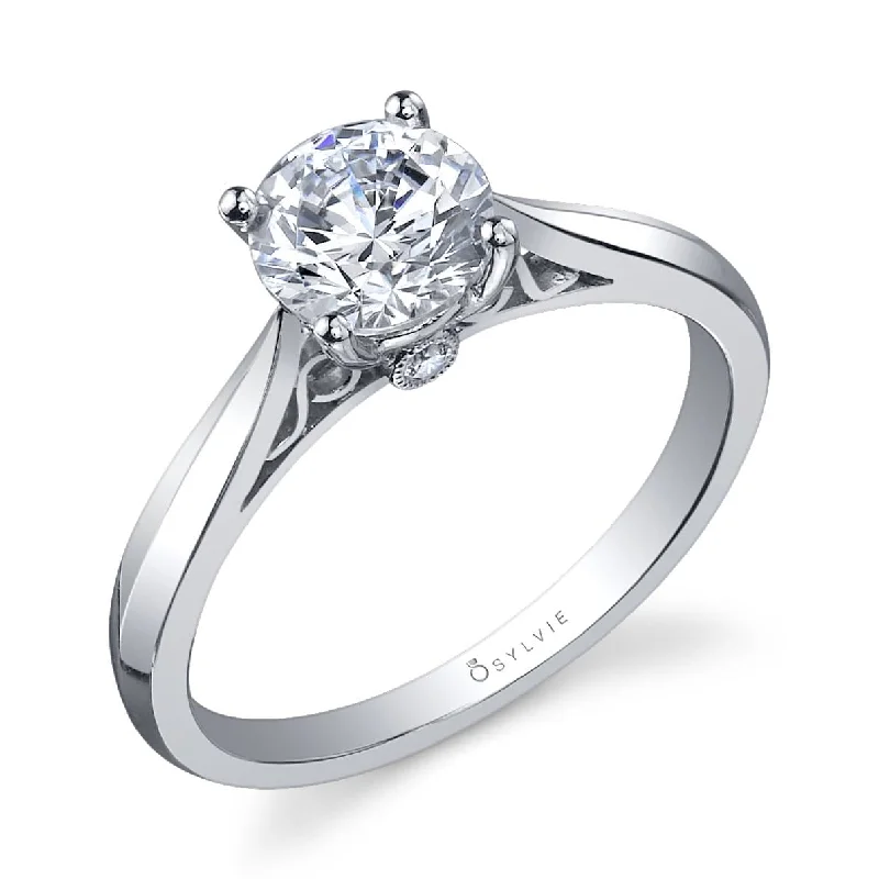 engagement-classic-diamond-ring-Sylvie Collection 14K White Gold Round Engagement Ring Setting