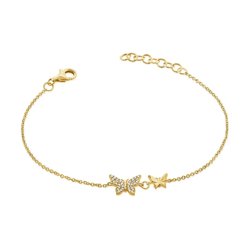 Ladies bracelets with shell charms -14K Gold Double Butterfly Bracelet with Diamonds