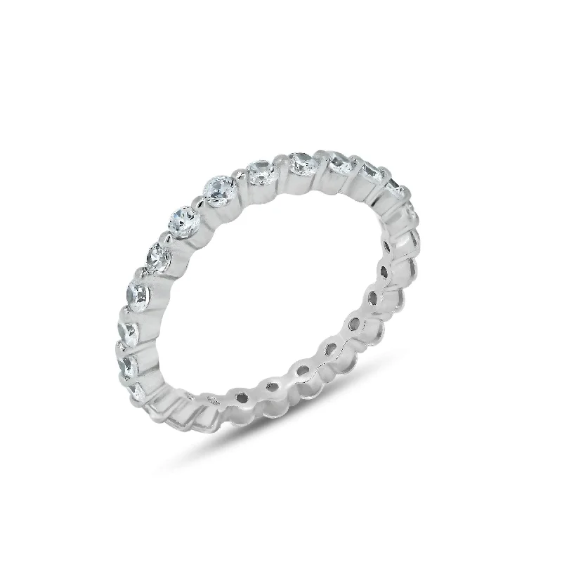 ladies ring delicate fluorite-Silver 925 Rhodium Plated Clear CZ Stackable Eternity Ring - BGR00726