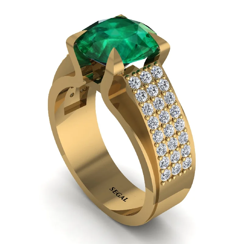 engagement-custom-ring-Round Cut Emerald 14K Gold Pave Engagement Ring - Saylor No. 4