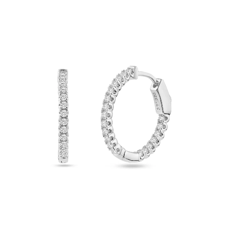 ladies-short-pearl-earrings-Rhodium Plated 925 Sterling Silver Eternity Clear CZ Hoop Earring 20mm - STE01342